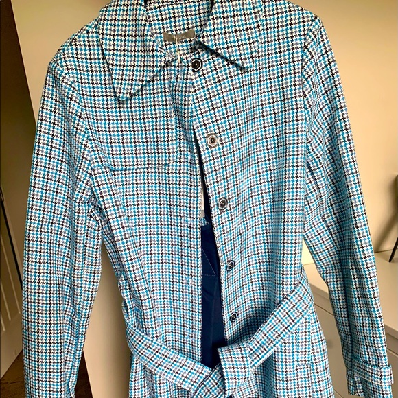 Blue Houndstooth Coat with Belt and Tag; NEW - Picture 1 of 5
